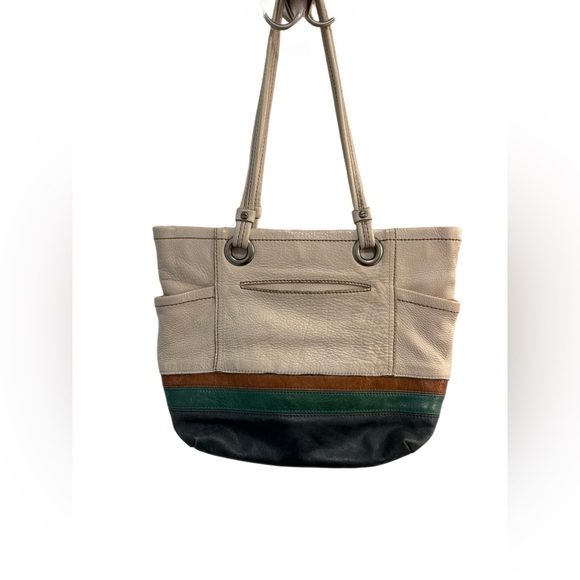 The Sak Landis Multi-Color Leather Tote in Cream, Brown, Green - Picture 2 of 10